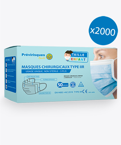 Prévirisques-santé.fr : Masque chirurgical type IIR enfant (carton de 2000 unités)